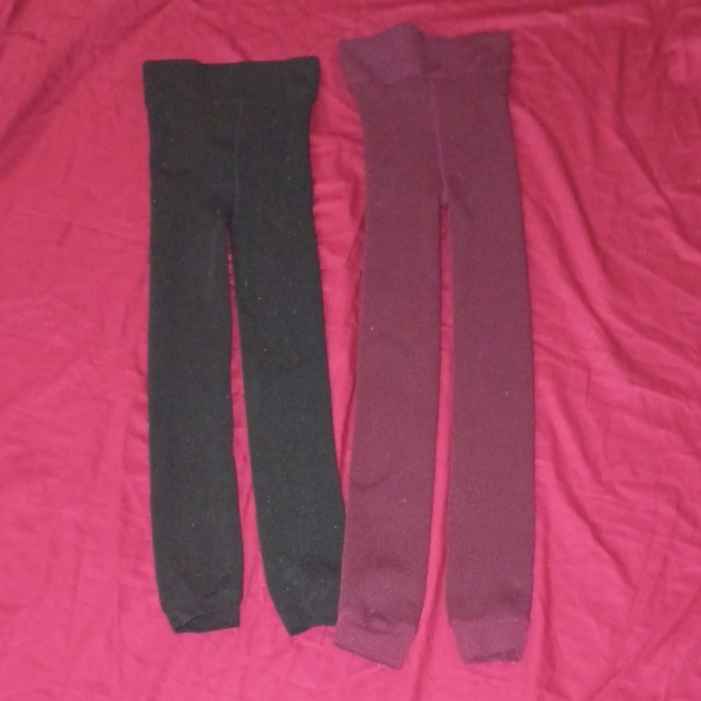 Wander Hottotties Woman's Black and Maroon Leggings S Fleece Lined Warm Soft